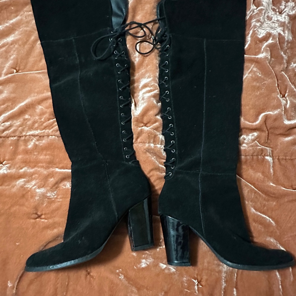 Reba Suede Black Knee-High Boots